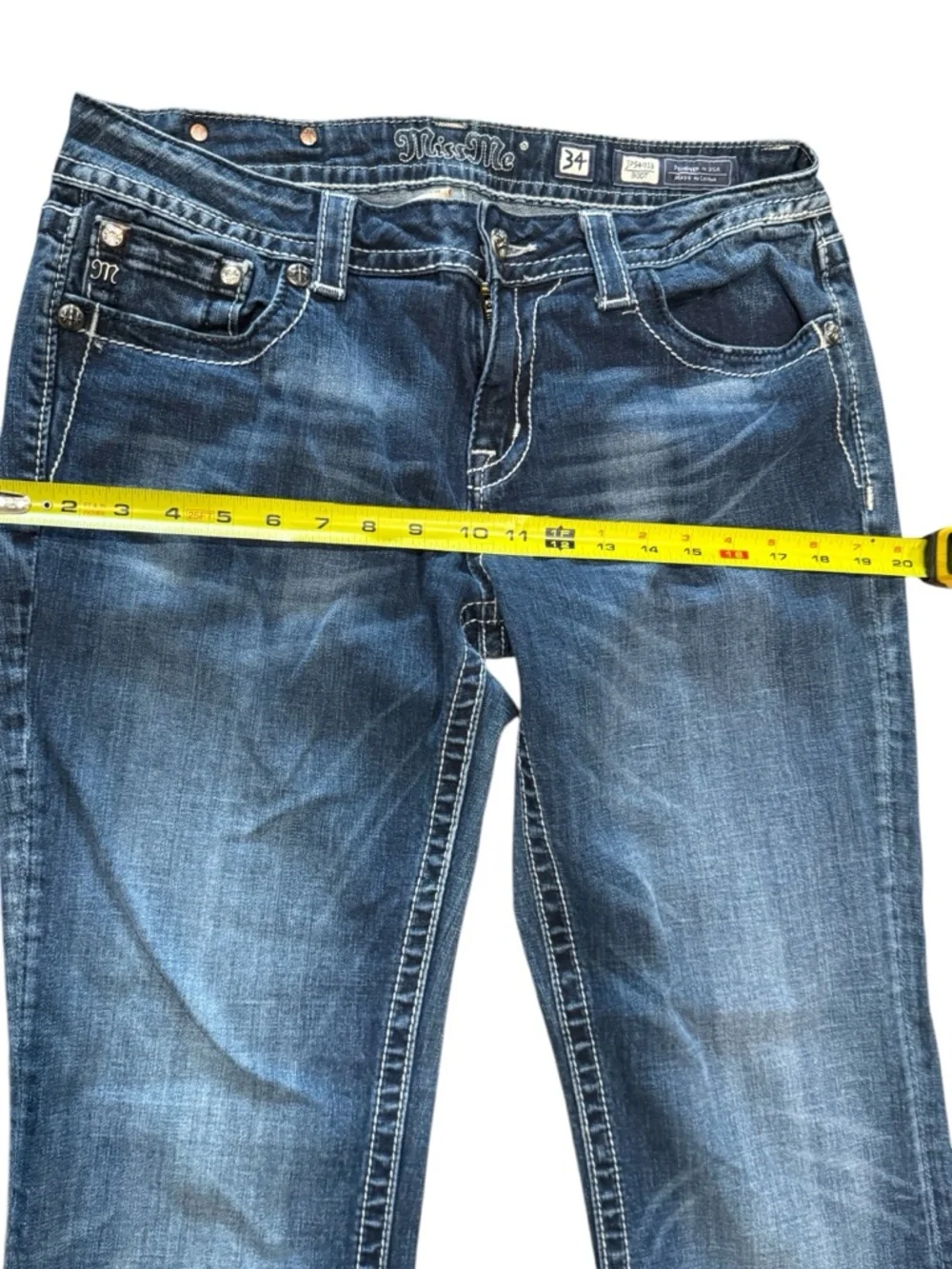 Miss Me Blue Stretch Denim Bootcut Jeans with Silver Embroidered Wing Pockets 34 - Picture 7 of 16